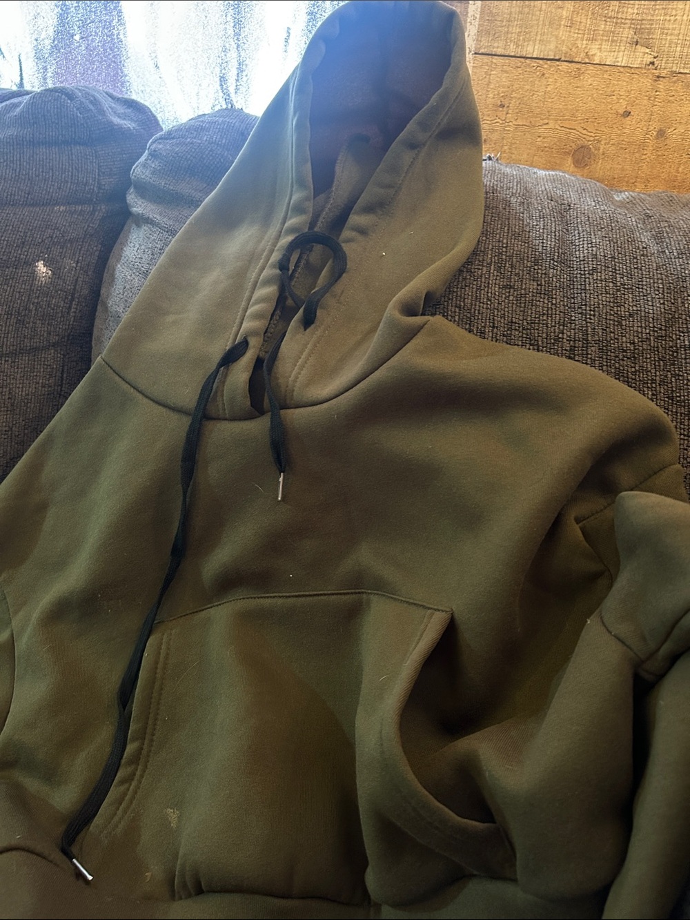 SHEIN Olive Green Hooded Pullover Sweatshirt
